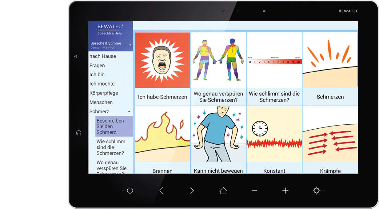 BEWATEC Tablet mit eHealth Plattform ConnectedCare und Modul Sprechhilfe zur barrierefreien Patientenkommunikation