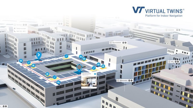 ConnectedCare Partner, VIRTUAL TWINS | Grafik von einem Krankenhaus mit Indoor-Navigation