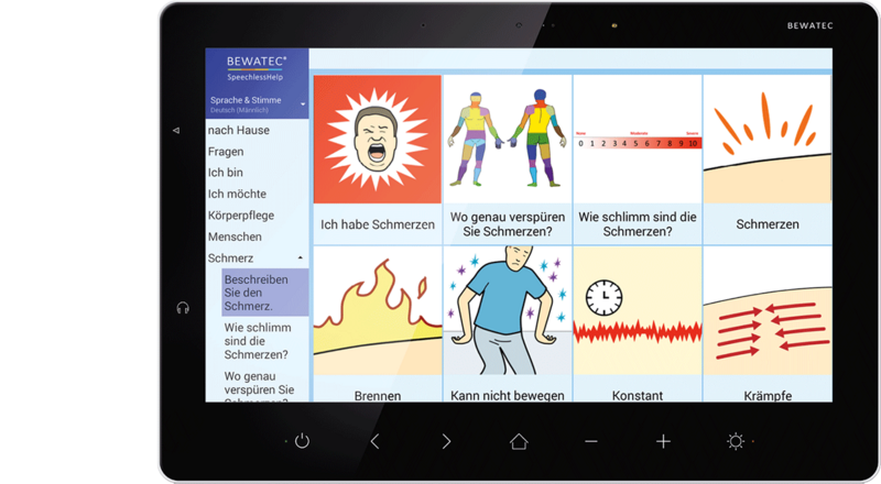BEWATEC Tablet mit eHealth Plattform ConnectedCare und Modul Sprechhilfe zur barrierefreien Patientenkommunikation