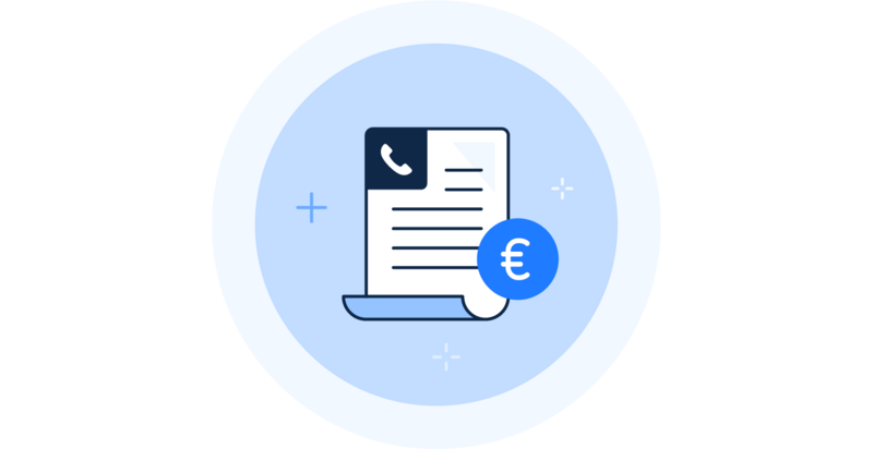 BEWATEC Icon, einfache Telefonabrechnung, Dokument mit Telefonhörer und Euro-Zeichen